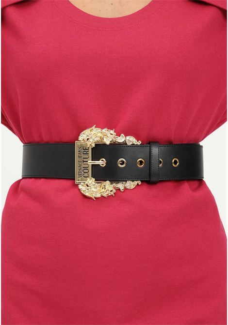 Wide women's black leather belt with Maxi Baroque Buckle VERSACE JEANS COUTURE | 73VA6F0271627899